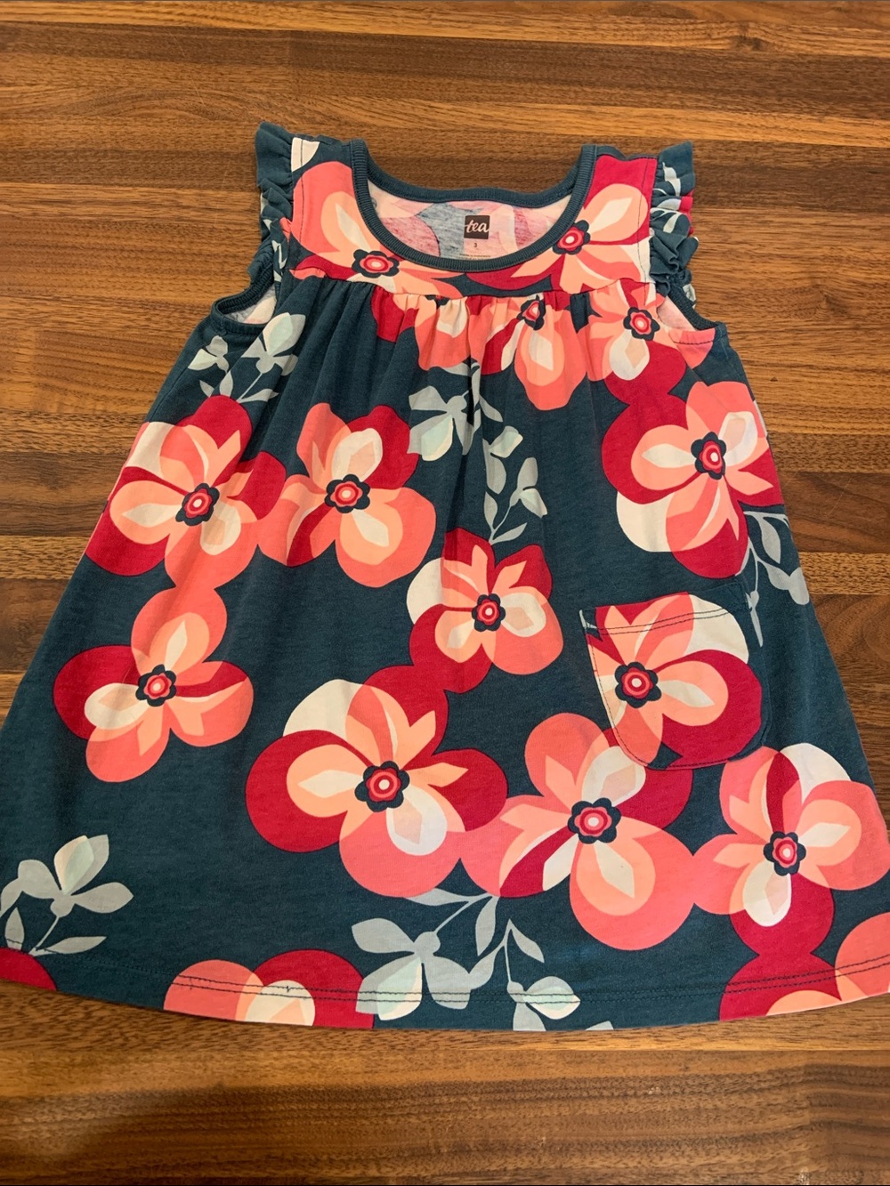 Tea Collection Floreale Futuristico Ruffle Strap Pocket Dress Size 3 - Like New